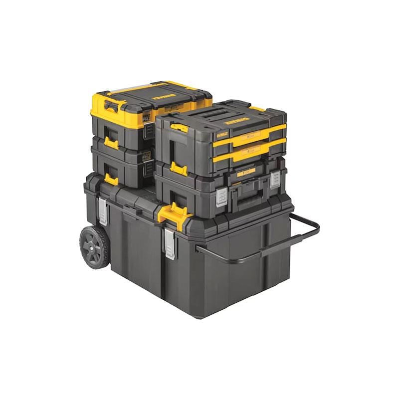 DeWalt TSTAK Stackable Tool Chest 113 Litre IP54 Water Resistant Mobile Job Box Storage Organizer (50kg Capacity) Black/Yellow