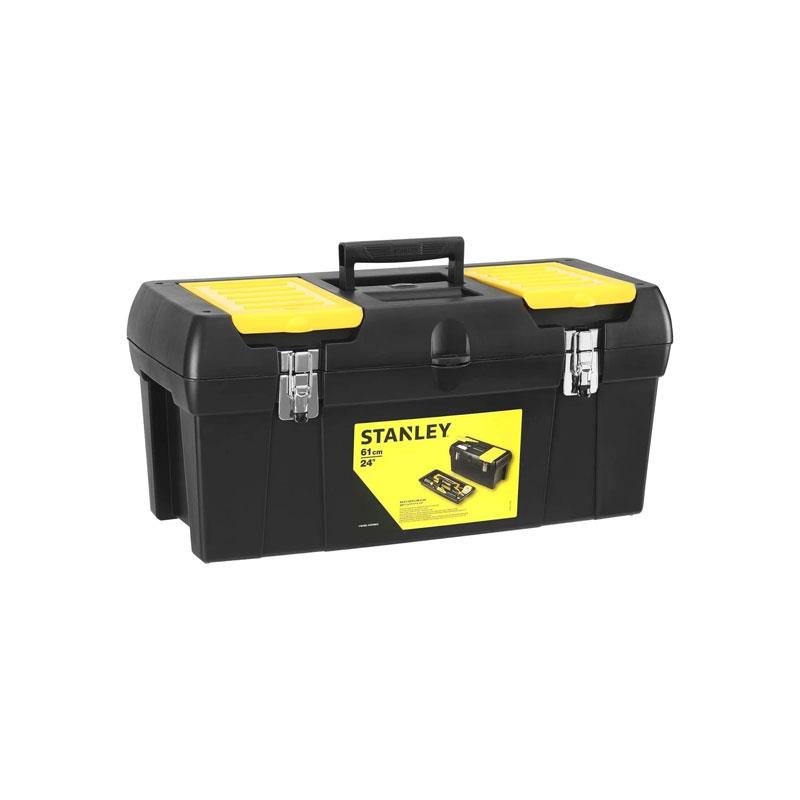Stanley 24-Inch Portable Tool Box With Metal Latches Removable Tote Tray And 2 Lid Organizers (60cm) Black/Yellow