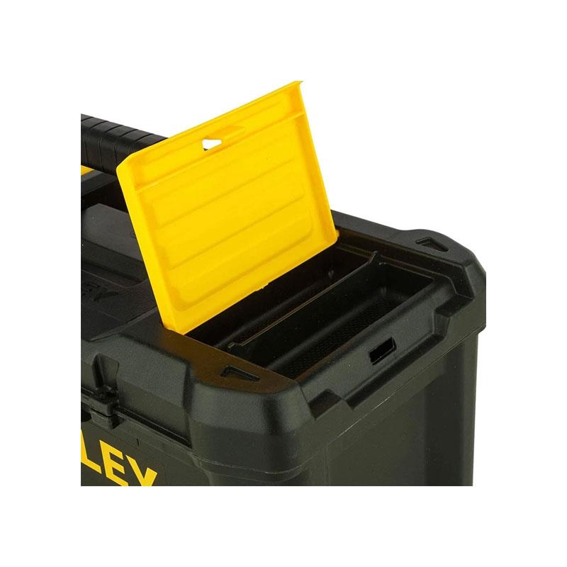 Stanley Essential 12.5-Inch Low Tool Box With Organizer Top Plastic Storage Case Black/Yellow