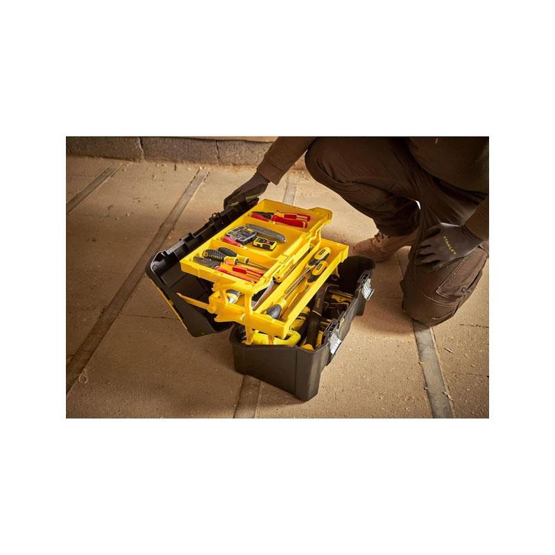 Stanley Essentials 19-Inch Plastic Cantilever Toolbox Multi-Level Storage Organizer (22kg Capacity) Black/Yellow