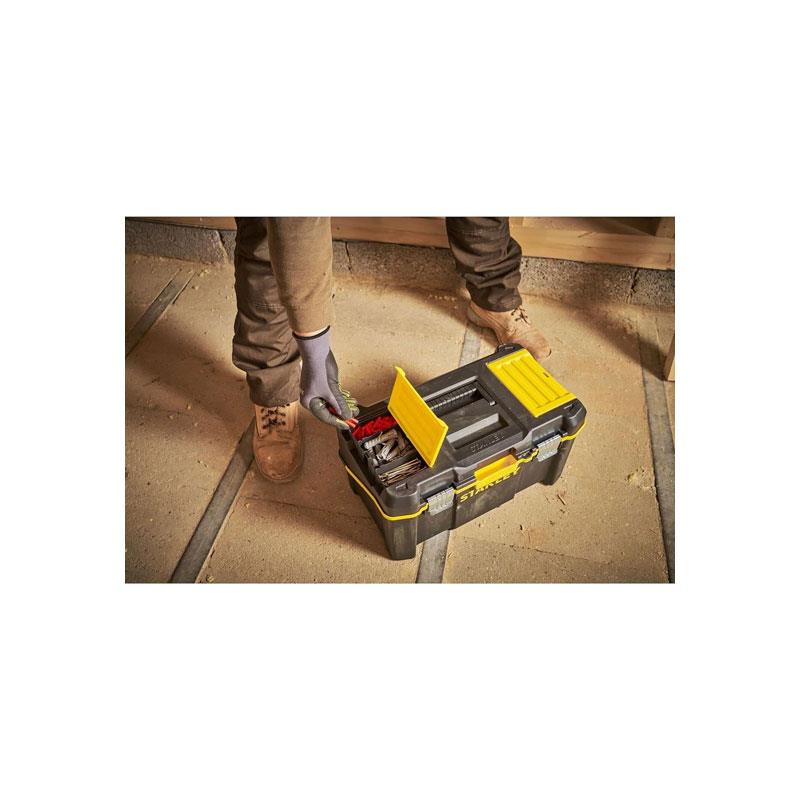 Stanley Essentials 19-Inch Plastic Cantilever Toolbox Multi-Level Storage Organizer (22kg Capacity) Black/Yellow