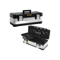 Stanley Galvanised Metal Toolbox Chest 26 Inch Heavy Duty Tool Box With Tote Tray Silver/Black