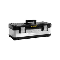 Stanley Galvanised Metal Toolbox Chest 26 Inch Heavy Duty Tool Box With Tote Tray Silver/Black