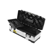 Stanley Galvanised Metal Toolbox Chest 26 Inch Heavy Duty Tool Box With Tote Tray Silver/Black