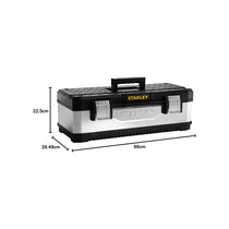 Stanley Galvanised Metal Toolbox Chest 26 Inch Heavy Duty Tool Box With Tote Tray Silver/Black