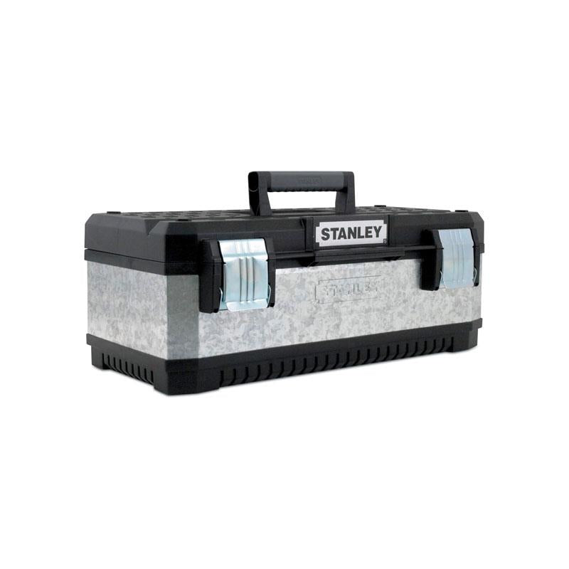 Stanley Galvanised Metal Toolbox 23 Inch Heavy Duty Tool Box With Tote Tray Silver/Black Main image