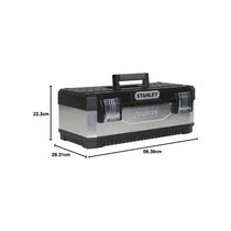 Stanley Galvanised Metal Toolbox 23 Inch Heavy Duty Tool Box With Tote Tray Silver/Black