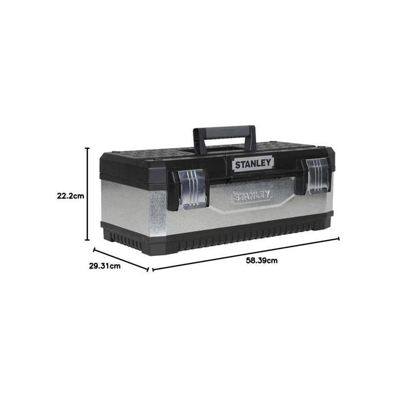 Stanley Galvanised Metal Toolbox 23 Inch Heavy Duty Tool Box With Tote Tray Silver/Black