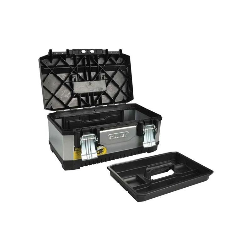 Stanley Galvanised Metal Toolbox 23 Inch Heavy Duty Tool Box With Tote Tray Silver/Black