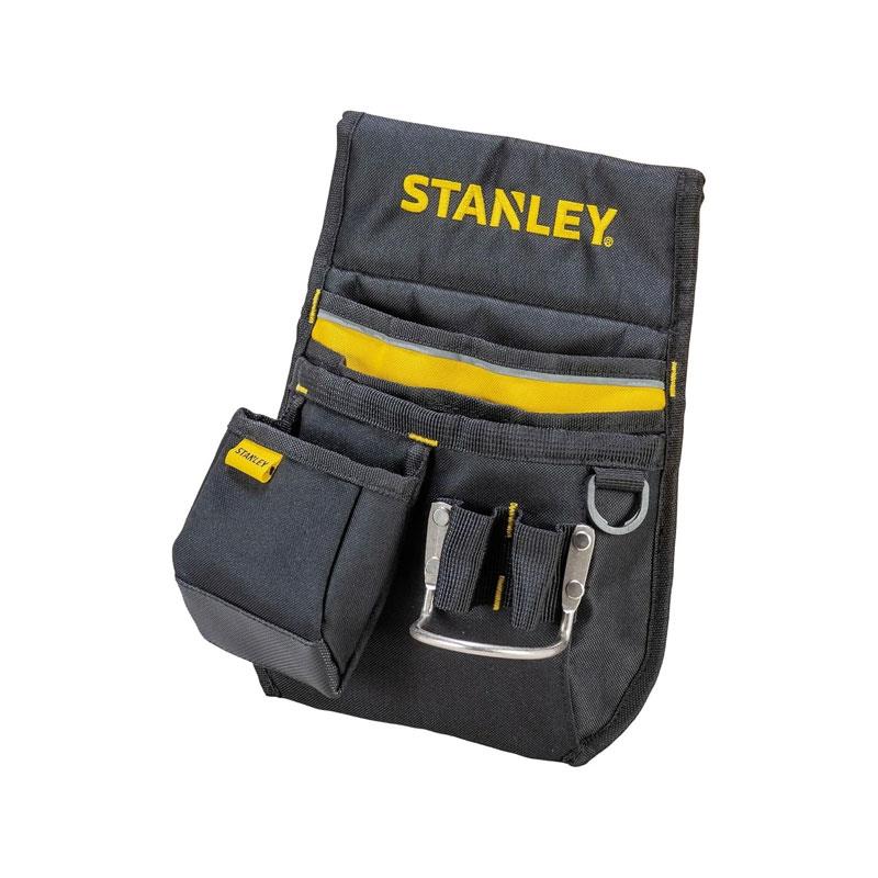 Stanley Leather Tool Belt Pouch With Double Nail Pockets And Hammer Loop Storage Organiser Black/Yellow