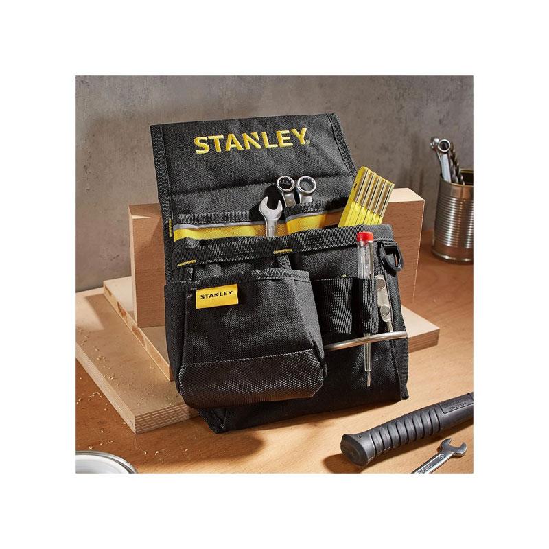 Stanley Leather Tool Belt Pouch With Double Nail Pockets And Hammer Loop Storage Organiser Black/Yellow