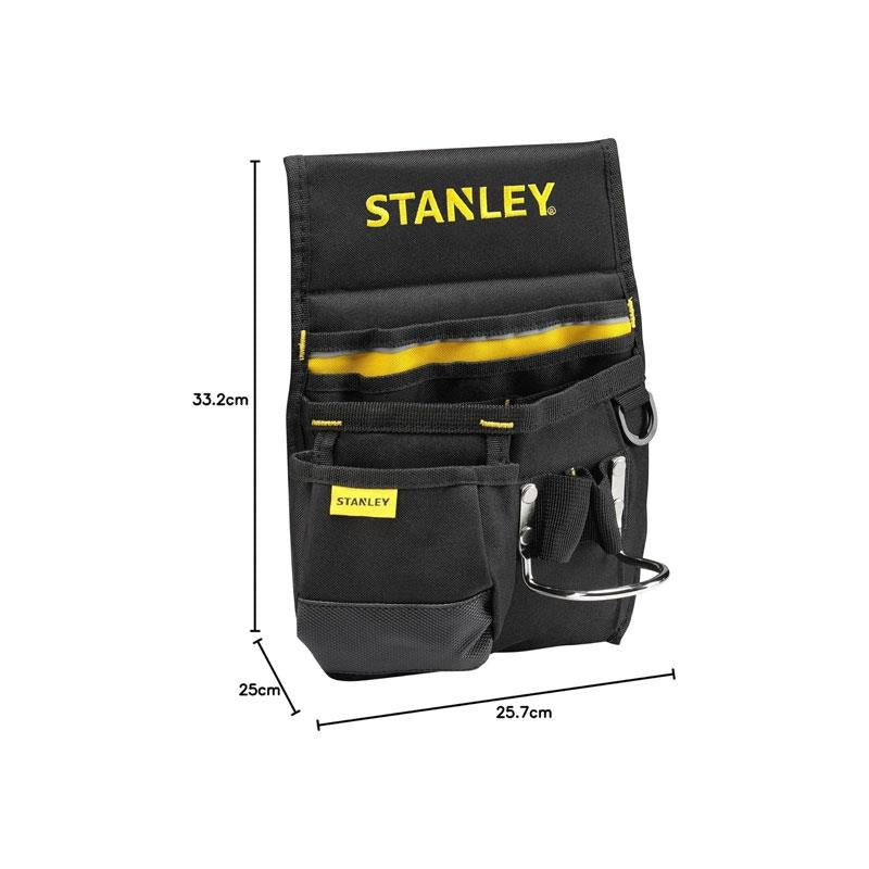 Stanley Leather Tool Belt Pouch With Double Nail Pockets And Hammer Loop Storage Organiser Black/Yellow
