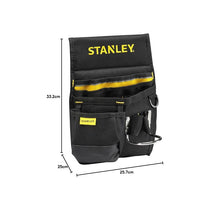 Stanley Leather Tool Belt Pouch With Double Nail Pockets And Hammer Loop Storage Organiser Black/Yellow