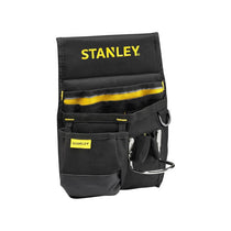 Stanley Leather Tool Belt Pouch With Double Nail Pockets And Hammer Loop Storage Organiser Black/Yellow