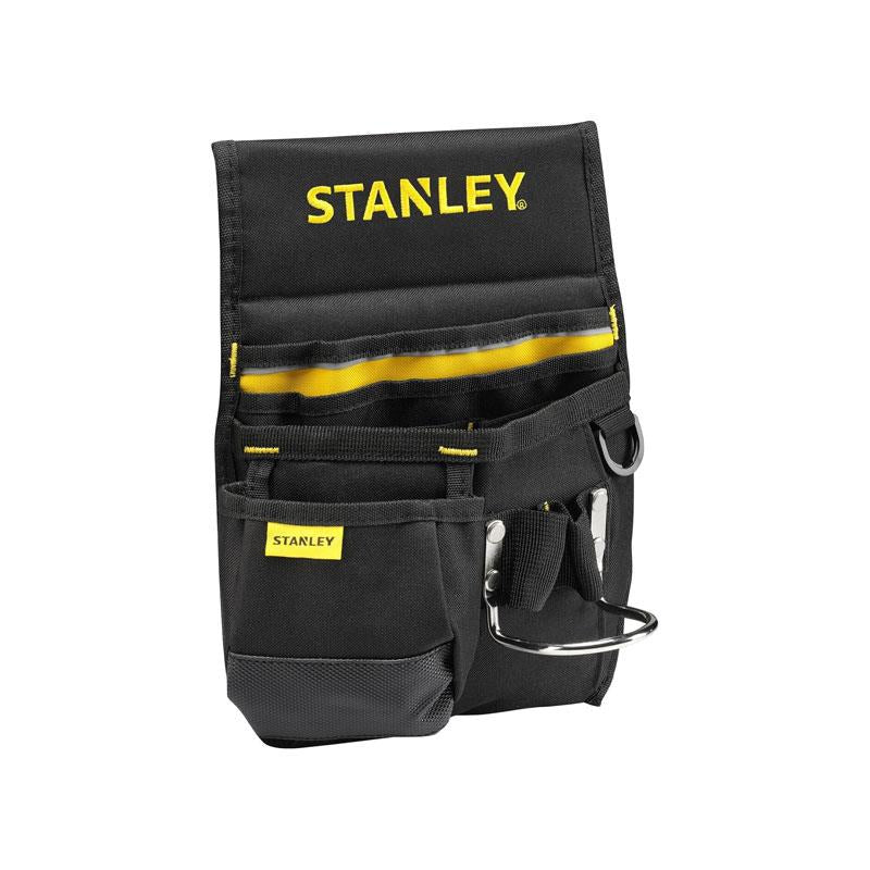 Stanley Leather Tool Belt Pouch With Double Nail Pockets And Hammer Loop Storage Organiser Black/Yellow