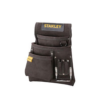 Stanley Leather Tool Pouch Double Pocket Nail Organiser And Hammer Loop Dark Brown