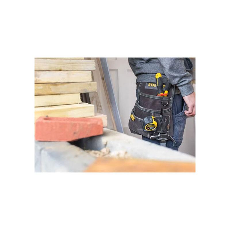 Stanley Leather Tool Pouch Double Pocket Nail Organiser And Hammer Loop Dark Brown Secondary image