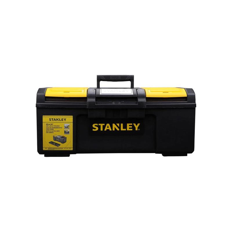 Stanley One Touch Deep Toolbox 24 Inch Plastic Tool Box With 2 Lid Organisers Black/Yellow Main image
