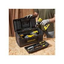 Stanley One Touch Deep Toolbox 24 Inch Plastic Tool Box With 2 Lid Organisers Black/Yellow