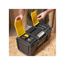 Stanley One Touch Deep Toolbox 24 Inch Plastic Tool Box With 2 Lid Organisers Black/Yellow