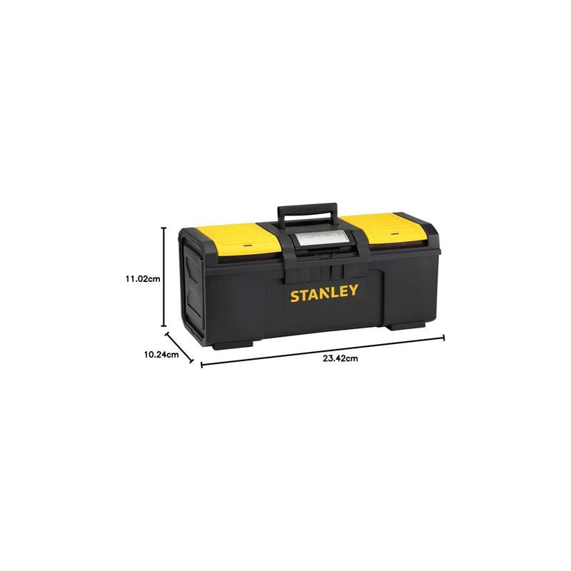 Stanley One Touch Deep Toolbox 24 Inch Plastic Tool Box With 2 Lid Organisers Black/Yellow