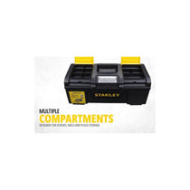 Stanley One Touch Deep Toolbox 24 Inch Plastic Tool Box With 2 Lid Organisers Black/Yellow