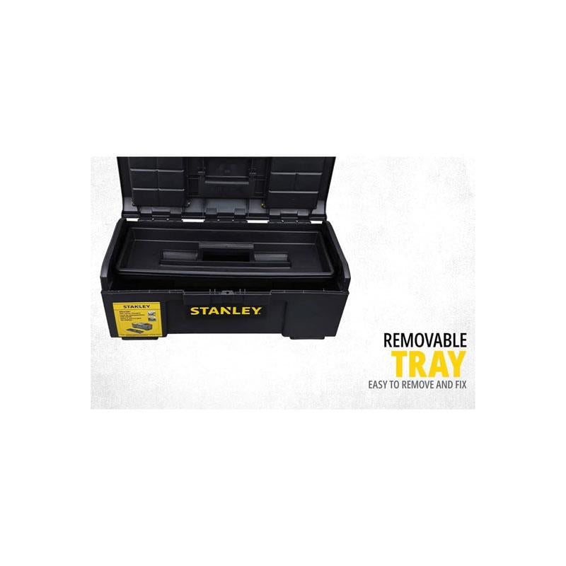 Stanley One Touch Deep Toolbox 24 Inch Plastic Tool Box With 2 Lid Organisers Black/Yellow