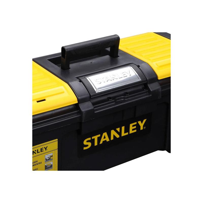 Stanley One Touch Deep Toolbox 24 Inch Plastic Tool Box With 2 Lid Organisers Black/Yellow