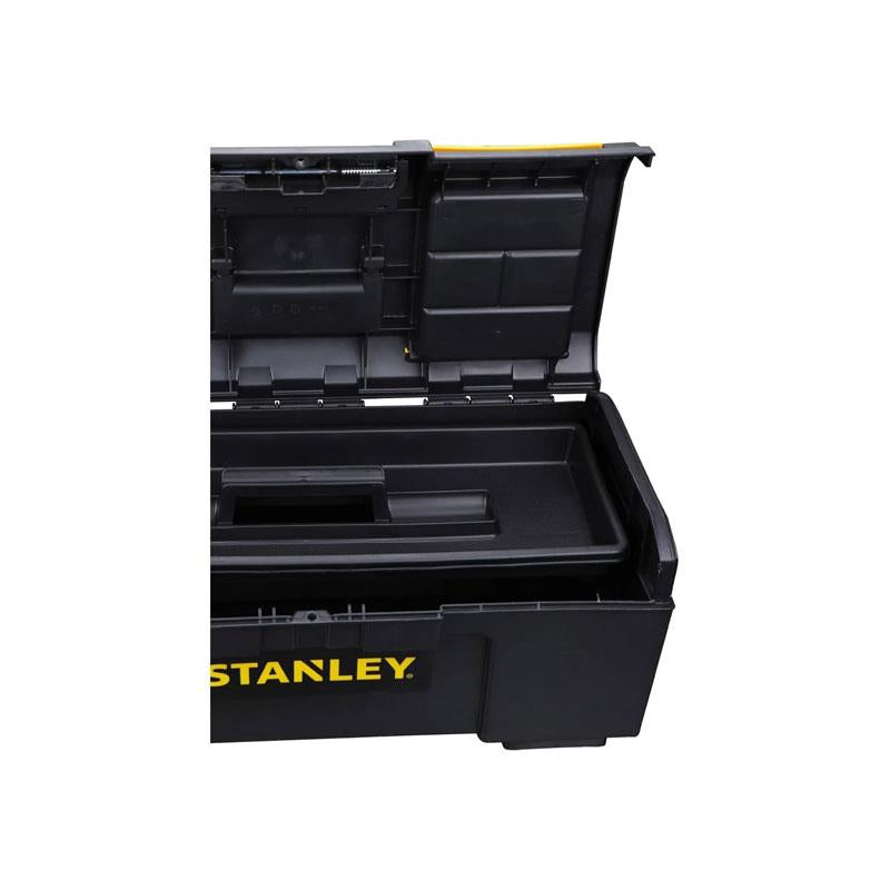 Stanley One Touch Deep Toolbox 24 Inch Plastic Tool Box With 2 Lid Organisers Black/Yellow