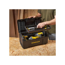 Stanley One Touch DIY Toolbox 19 Inch Plastic Tool Box With 2 Lid Organisers Black/Yellow