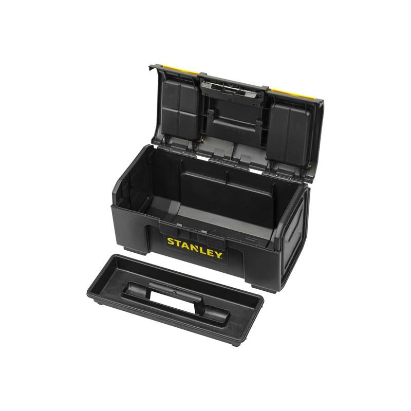 Stanley One Touch DIY Toolbox 19 Inch Plastic Tool Box With 2 Lid Organisers Black/Yellow