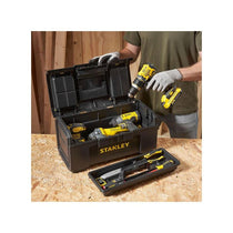 Stanley One Touch DIY Toolbox 19 Inch Plastic Tool Box With 2 Lid Organisers Black/Yellow