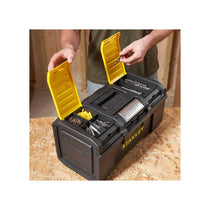 Stanley One Touch DIY Toolbox 19 Inch Plastic Tool Box With 2 Lid Organisers Black/Yellow
