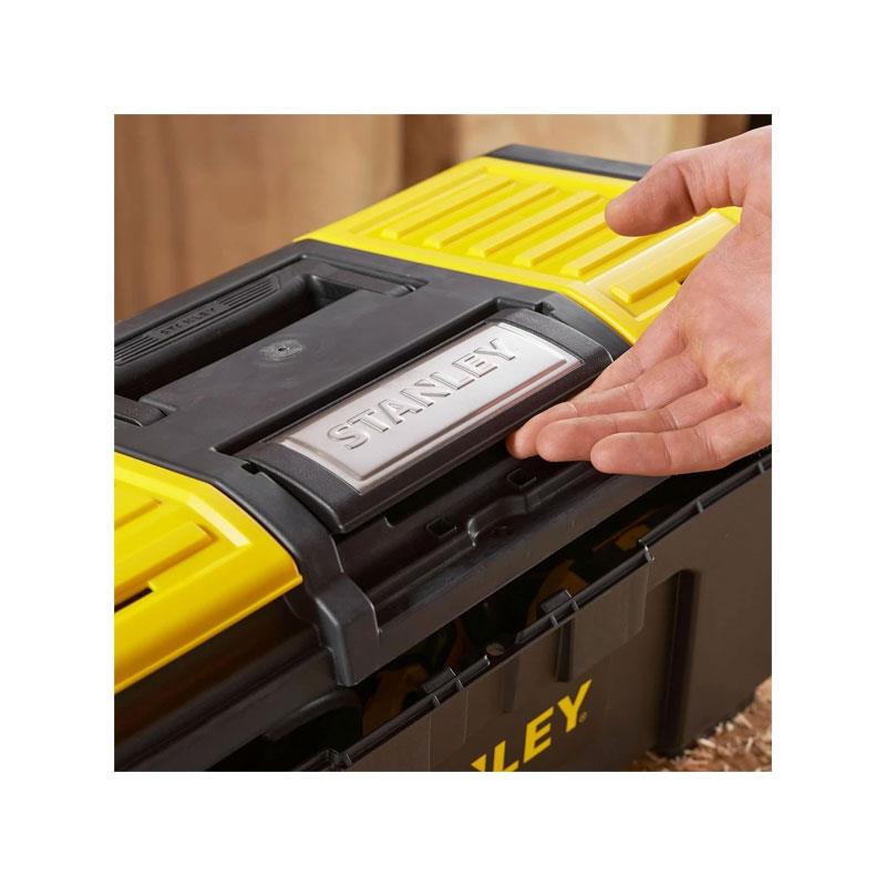 Stanley One Touch DIY Toolbox 19 Inch Plastic Tool Box With 2 Lid Organisers Black/Yellow
