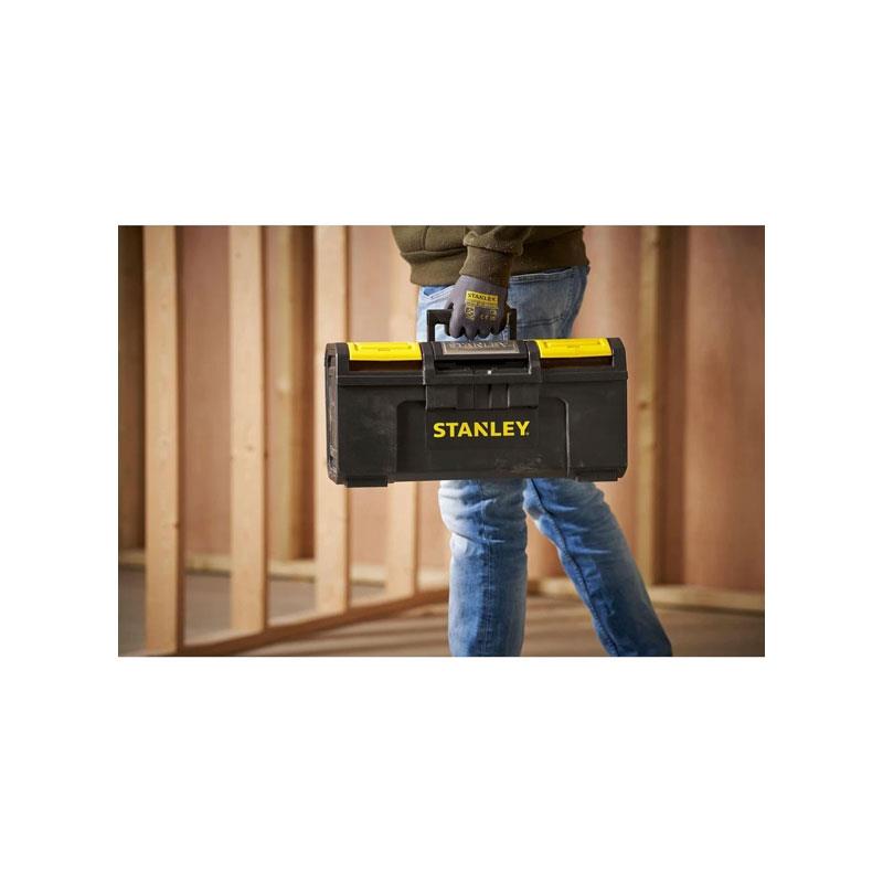 Stanley One Touch DIY Toolbox 19 Inch Plastic Tool Box With 2 Lid Organisers Black/Yellow