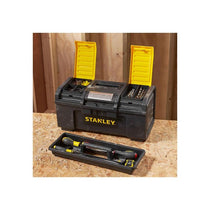 Stanley One Touch DIY Toolbox 19 Inch Plastic Tool Box With 2 Lid Organisers Black/Yellow