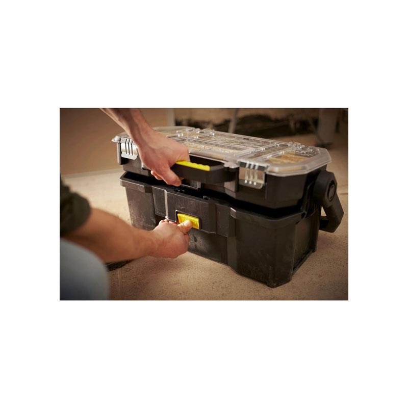 Stanley Tote Plus Toolbox Organizer 19 Inch Heavy Duty Plastic Tool Box Black/Yellow