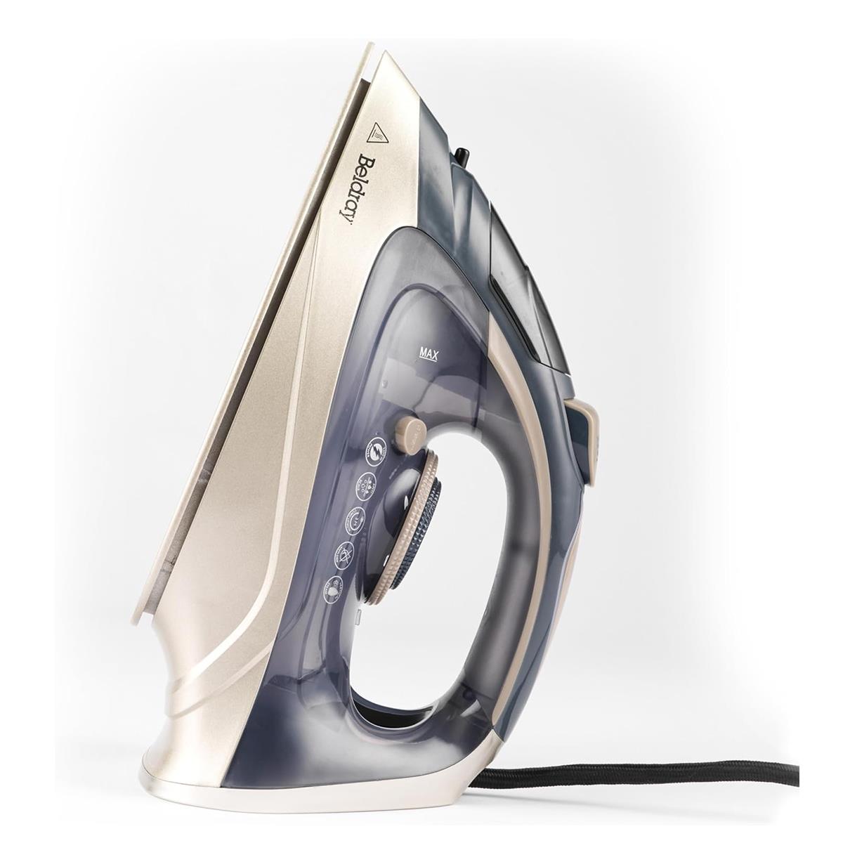 Beldray Powerlite Steam Iron 3200W Ceramic Soleplate Auto Shut-Off 320ml Water Tank Titanium