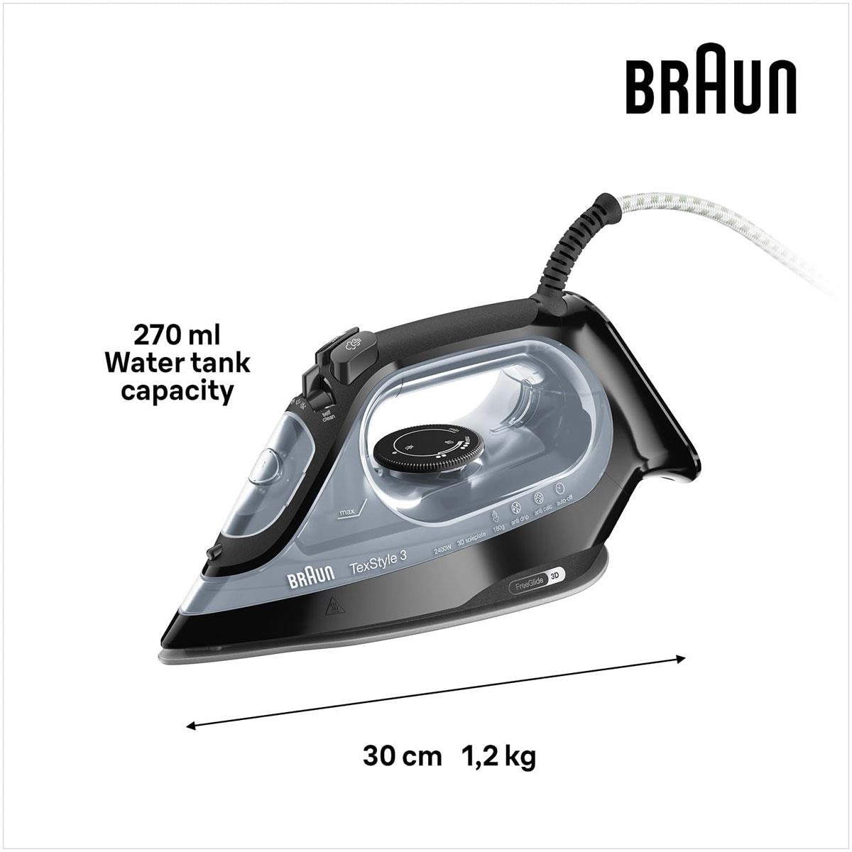 Braun TexStyle 3 Steam Iron 2400W FreeGlide 3D Ceramic Soleplate 180g Steam Shot Auto Shut-Off Black Secondary image