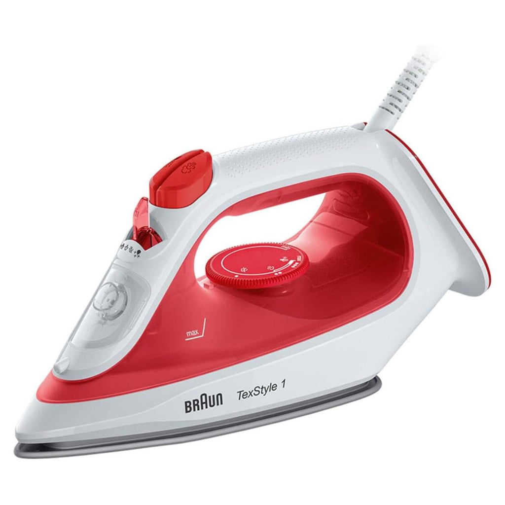 Braun TexStyle 1 Steam Iron 1900W Non-Stick Soleplate 120g Steam Shot 220ml Water Tank Red/White