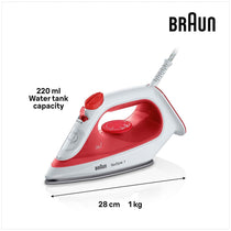 Braun TexStyle 1 Steam Iron 1900W Non-Stick Soleplate 120g Steam Shot 220ml Water Tank Red/White