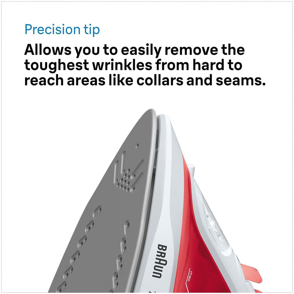 Braun TexStyle 1 Steam Iron 1900W Non-Stick Soleplate 120g Steam Shot 220ml Water Tank Red/White