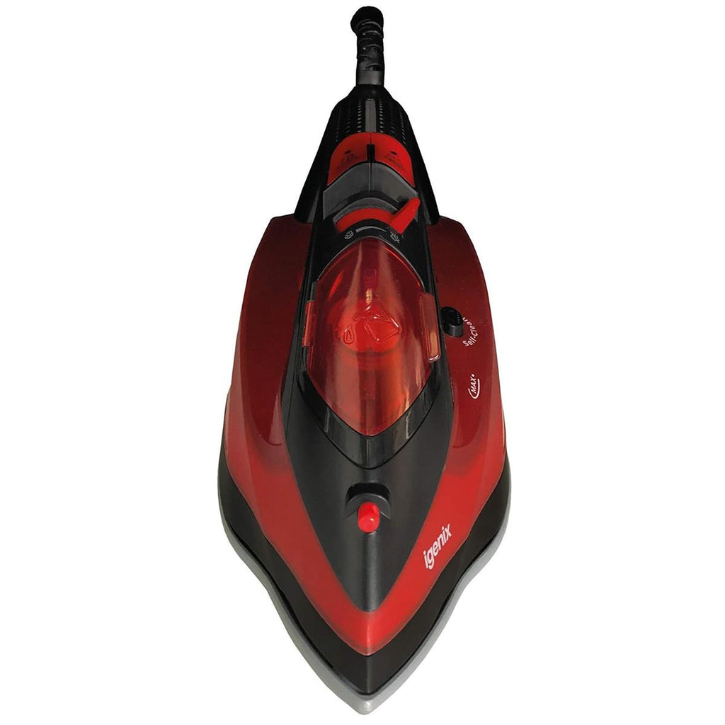 Igenix PowerSteam Pro Steam Iron 2600W Ceramic Soleplate 380ml Water Tank Vertical Steam Red/Black