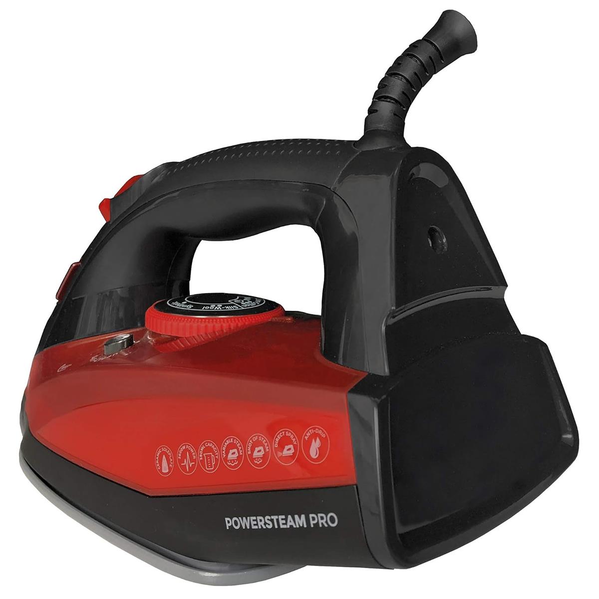 Igenix PowerSteam Pro Steam Iron 2600W Ceramic Soleplate 380ml Water Tank Vertical Steam Red/Black