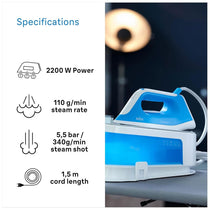 Braun CareStyle 1 Pro Steam Generator Iron with FreeGlide 3D SuperCeramic Soleplate 2200W 1.5L Water Tank White/Blue