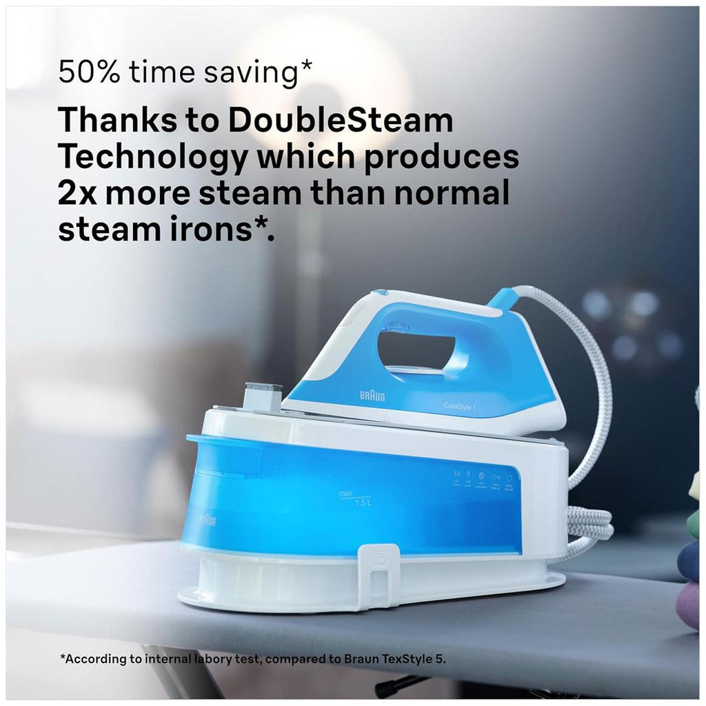 Braun CareStyle 1 Pro Steam Generator Iron with FreeGlide 3D SuperCeramic Soleplate 2200W 1.5L Water Tank White/Blue