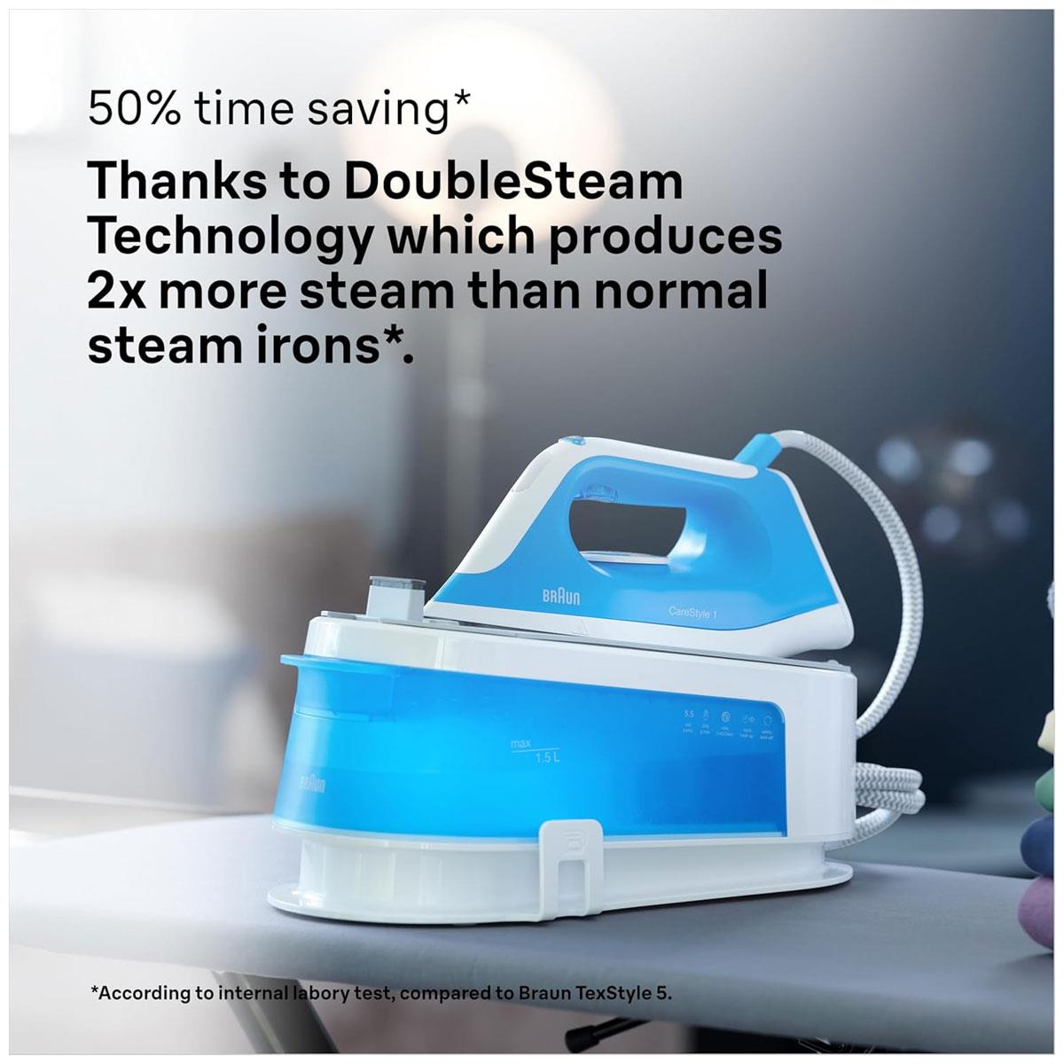 Braun CareStyle 1 Pro Steam Generator Iron with FreeGlide 3D SuperCeramic Soleplate 2200W 1.5L Water Tank White/Blue