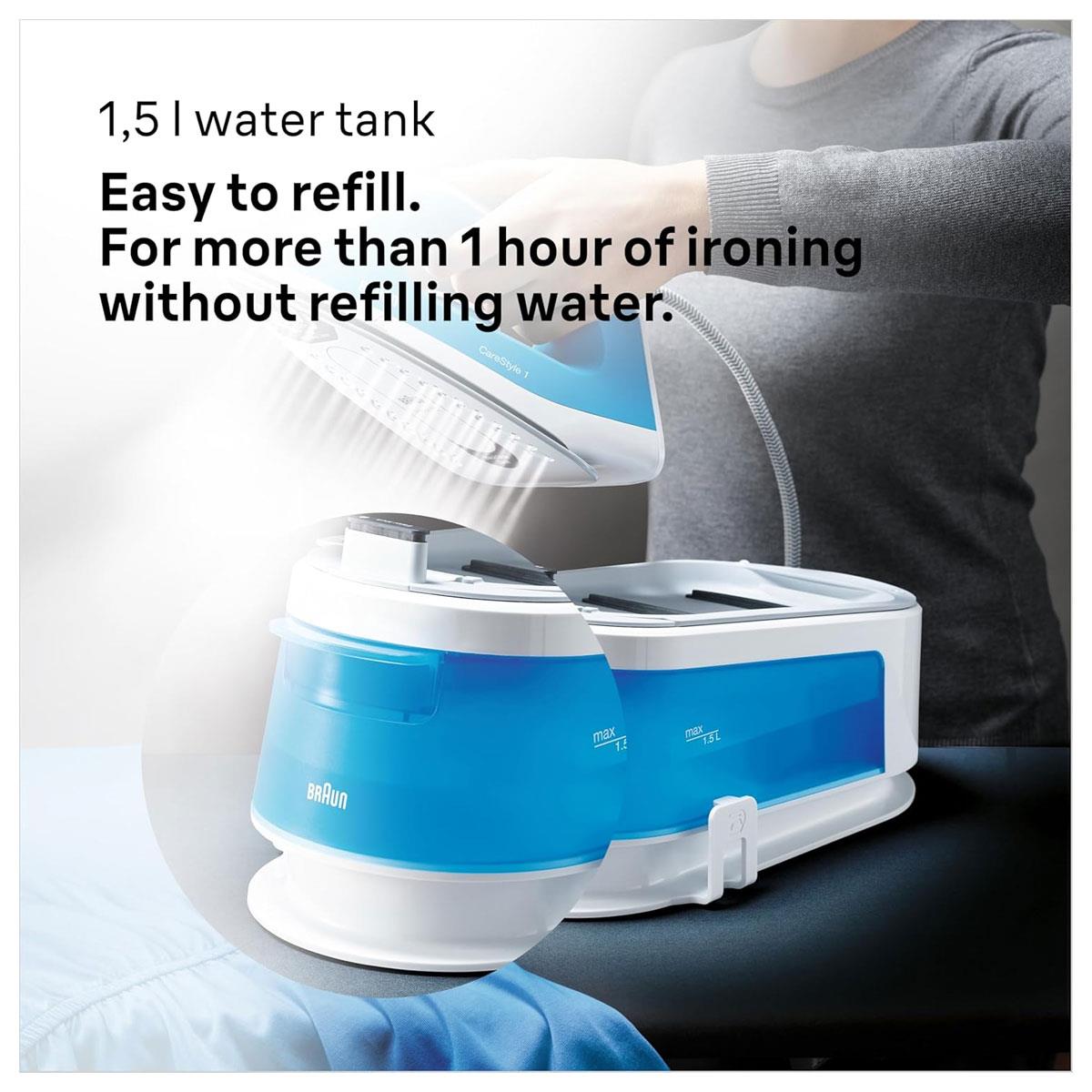 Braun CareStyle 1 Pro Steam Generator Iron with FreeGlide 3D SuperCeramic Soleplate 2200W 1.5L Water Tank White/Blue