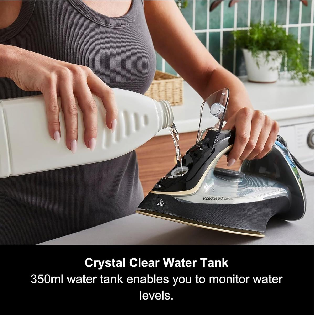 Morphy Richards Crystal Clear Steam Iron 2400W Ceramic Soleplate 350ml Water Tank Gold & Black