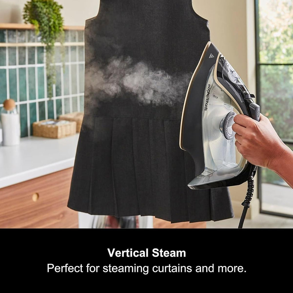Morphy Richards Crystal Clear Steam Iron 2400W Ceramic Soleplate 350ml Water Tank Gold & Black